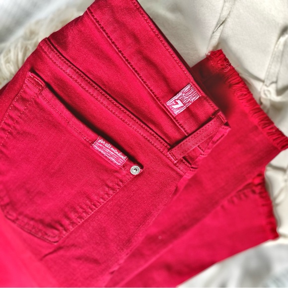 7 FOR ALL MANKIND | 28 | Frayed Hem Cigarette Skinny Cotton High Cropped Jeans - Picture 13 of 15